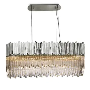 luxury modern oval hanging nickel color luxury stainless steel k9 crystal chandelier dining table silver rectangle light