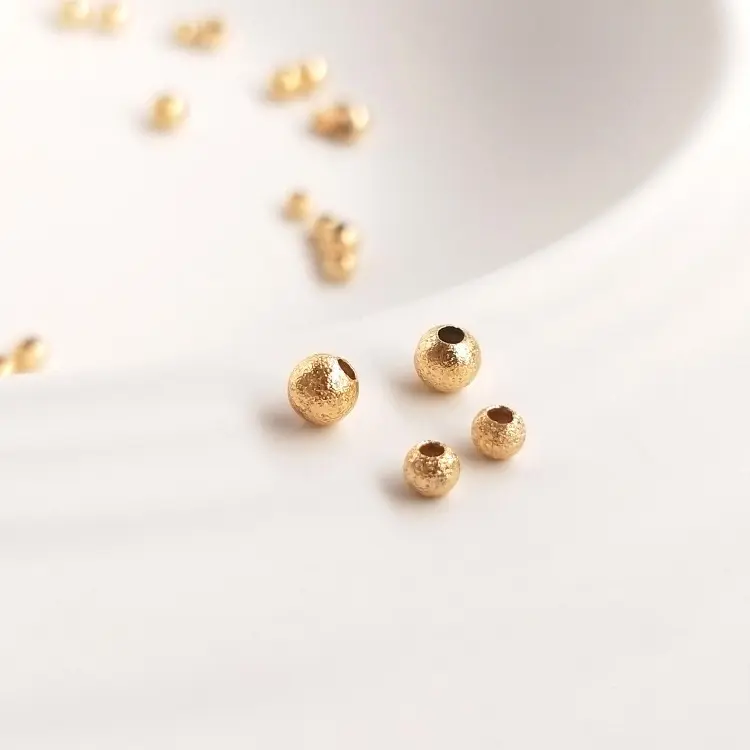 14k Gold Plated Matte Jewelry Beads Necklace Handmade Spacer Beads For Jewelry Making