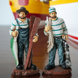 Captain And Sailor Figurine Resin 2Pcs Tabletop Decorative Ornaments For Bar Cafe <b>Window</b> Display - Product Image 3