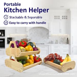 Panier à fruits en bois à 3 niveaux, empilable, pour comptoir de cuisine, couleur bois naturel, taille L - Product Image 2