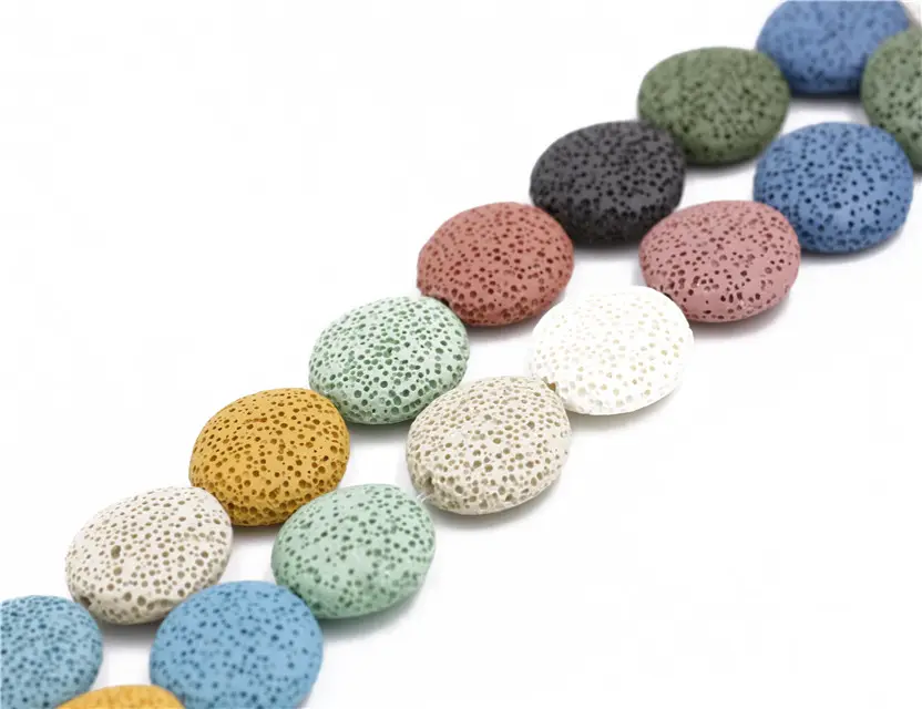 30mm Flat Round Colorful Lava Beads Natural Stone Volcanics Lava Loose Beads For Jewelry Making