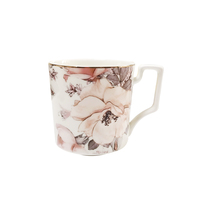 Cangkir Kopi Bone China Motif Bunga Pink dengan Pinggiran Emas, Cangkir Teh Porselen Elegan, Peralatan Minum Keramik untuk Rumah, Kantor, Kafe, Hotel, Restoran, Hadiah