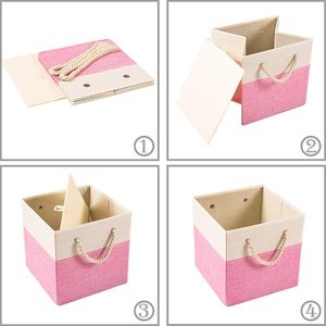 Foldable Cube Storage <b>Bins</b> 11x11 Inch [1-Pack] Fabric Linen Cotton Handles Organizer Pink Nursery <b>Bedroom</b> & Closet - Product Image 3