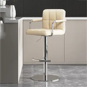 Set Of 2 Bar Stool Pu Leather Adjustable Swivel Counter Height Square Bar Stools With Armrest