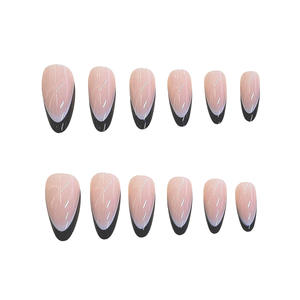 Offre Spéciale – <span class=keywords><strong>Faux</strong></span> <span class=keywords><strong>Ongles</strong></span> Courts Noirs Style Minimaliste Nude, Doux et Tendance, en Résine, à Presser, Forme Amande, Amovibles, Couverture Complète - Product Image 1