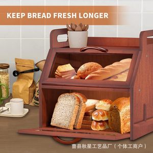 Boîte à pain en bois double couche avec porte en verre et porte-couteau pour le rangement de la cuisine - Product Image 3