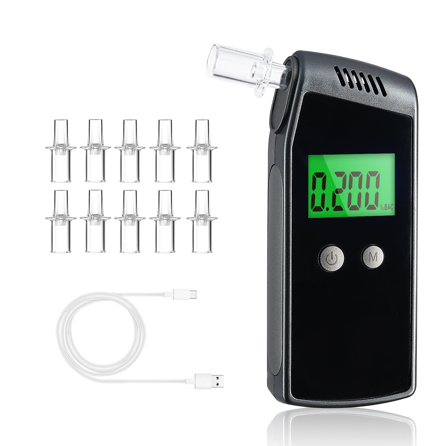 Портативный анализатор дыхания с ЖК-дисплеем, цифровой алкотестер с USB-зарядкой