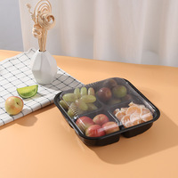 Boîtes d'emballage transparentes en PET écologiques, 6 pièces, boîtes d'emballage à fruits coupés frais, avec diviseur et couvercle transparent
