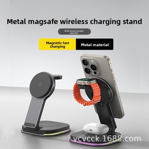 Support sans fil à charge rapide trois-en-un 15W pour Apple multi-fonction QC3.0 chargeur magnétique pliable lumières colorées pour - Product Image 5