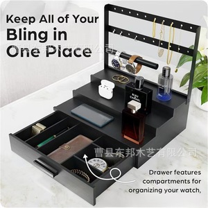 Expositor de Joyería de Madera de 3 Niveles, Organizador de Escritorio con Compartimento Secreto para Objetos de Valor - Product Image 2