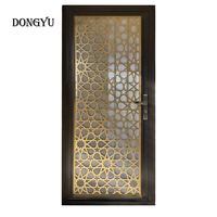 Porte d'entrée extérieure de sécurité en aluminium à motif arabe, découpée au laser, avec vitrage latéral en métal – Offre Spéciale