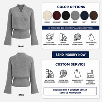 Pull-over en maille côtelée verticale élégant pour femme, coupe ajustée, col en V, taille cintrée, manches évasées, idéal pour les trajets quotidiens
