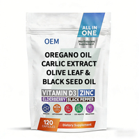 Capsules d'huile d'origan, d'ail, de feuille d'olivier et de graines noires avec vitamine D3 et zinc, marque privée OEM, 120 capsules