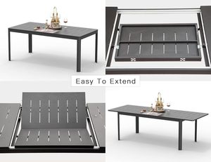 <span class=keywords><strong>Table</strong></span> à manger d'extérieur moderne et <span class=keywords><strong>extensible</strong></span> en <span class=keywords><strong>aluminium</strong></span> pour 6-8 personnes pliée pour Patio Jardin Pelouse Bistro Cuisine Hôpital Plage - Product Image 4