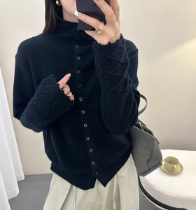 Nouveau cardigan en tricot uni pour femmes, pull décontracté pour femmes, <span class=keywords><strong>col</strong></span> montant, design découpé, cardigan à simple boutonnage en tricot - Product Image 6