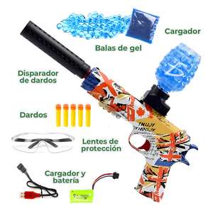Jouet pistolet à balles d'hydrogel 2 en 1 avec balles de gel bleues et fléchettes jaunes pour jeux en plein air - Product Image 2