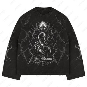 เสื้อยืดแขนยาวผ้าคอตตอนโอเวอร์ไซส์สำหรับผู้ชายเสื้อลำลองผ้าคอตตอนทรงหลวมดีไซน์แนวสตรีทพิมพ์ลายโดยตรงสำหรับฤดูหนาว - Product Image 3