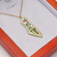 Collar de Moda con Colgante de Acero Inoxidable, Diseño de Mapa de Jerusalén, Palestina, Kufiya Colorida Personalizada, Herencia Árabe Musulmana, Venta al Por Mayor