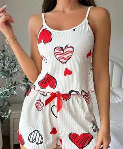 New Style <b>Heart</b> Print <b>Sweet</b> Shorts Home Wear Pajamas Women's Nightie Sleepwear Sets - Product Image 5