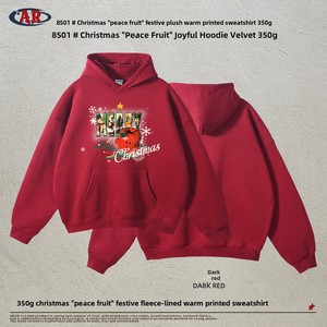 Felpa con Cappuccio Calda e Festiva con Stampa di Frutta, Foderata in Cotone Felpato da 350g, Spessa e Confortevole, Collezione Autunno/Inverno 2026, Rossa Natalizia - Product Image 4