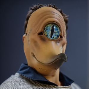 Masque Alien en Latex Intégral pour Halloween, Cosplay Sci-Fi, Peau Brune, Yeux Bleus, <span class=keywords><strong>Pupille</strong></span> Ronde/Verticale, Indispensable, 18+, Costume de Niveau Cinématographique - Product Image 3
