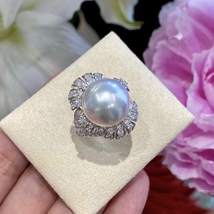 Design S925 Sterling Silver <b>Ring</b> with Natural Freshwater Pearls and <b>Turquoise</b> 11-10MM Diameter Perfectly Round Almost Flawless - Product Image 1