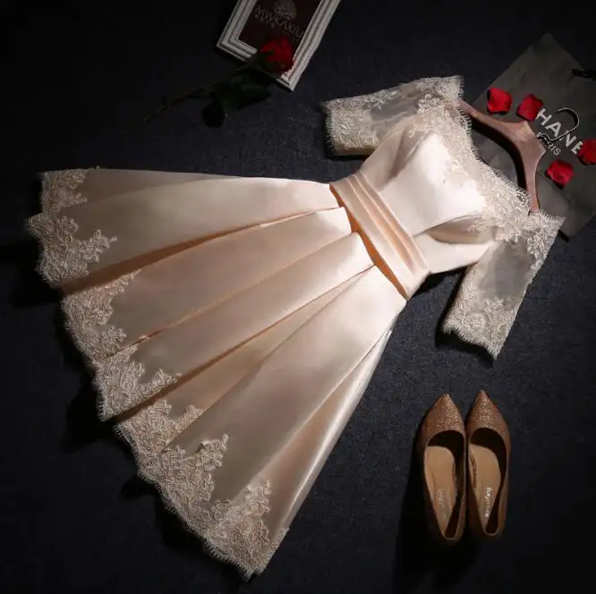Vestido curto da dama de honra, moda renda vestido de noiva fora do ombro vestidos de casamento