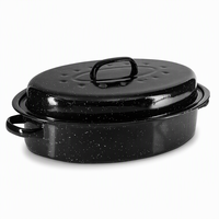 Plat à rôtir ovale en acier émaillé de 15,4 pouces avec couvercle, taille moyenne, capacité de 10 lb pour dinde, poulet et plus