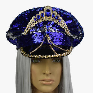 Manwu หมวกปักเลื่อมสีฟ้าสุดหรูจากโรงงานพร้อมเพชรสามารถปรับแต่งการเผาไหม้ได้สำหรับงานปาร์ตี้ชายหาดกลางแจ้ง - Product Image 1