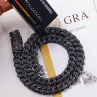 Panthère noire avec Moissanite noire Cied Out 9mm-13mm chaîne à maillons cubains pour bijoux Hiphop plaqué or