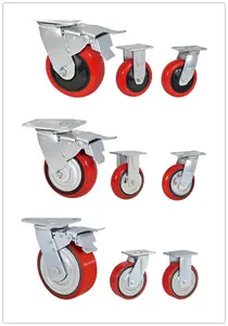 Double Ball Bearing PU/PVC Caster Wheel Industrial Red Heavy Duty Swivel Castors With Brake