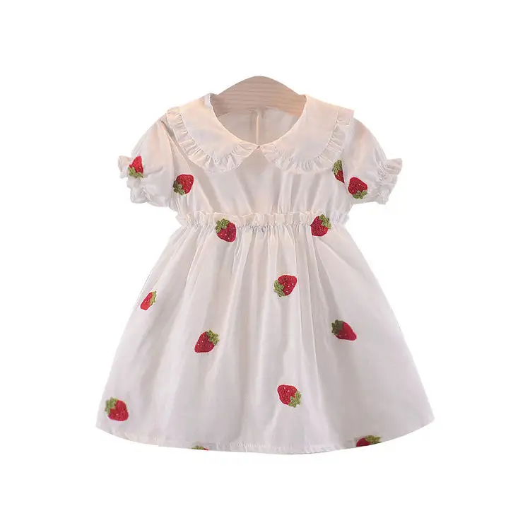 Summer Baby Dress Wholesale Cute Kids Collar Dress Strawberry Vestido Blanco Bebe1 Readymade Stylish Baby Girl Summer Dress