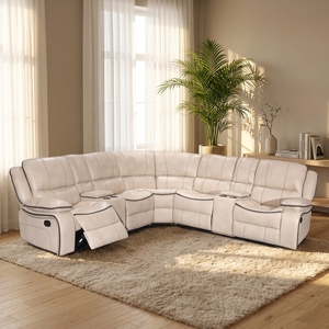 Extendable Tufted L-Shaped Corner Recliner <b>Sofa</b> Set, Air Leather Fabric Upholstery, <b>Sponge</b> Filling, Suitable <b>for</b> Living Room - Product Image 4
