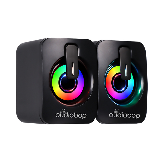 Wired Stereo 2.0 Channel Desktop Speakers for Computer Mobile Phone Use RGB LED Lighting Built-in Microphone 5-10W Output Power