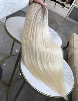 Topper capillaire Sheitel blond platine lisse, 100% cheveux Remy européens, longueur moyenne, double épaisseur, sans colle, base en soie frontale, casher
