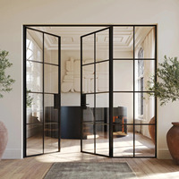 Porte battante sur mesure de style français, cadre en aluminium noir avec verre trempé pour salon, cuisine, porte de séparation intérieure en verre