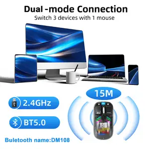 Bluetooth wireless mouse rechargeable ultra-thin transparent RGB mouse with 2.4G USB receiver