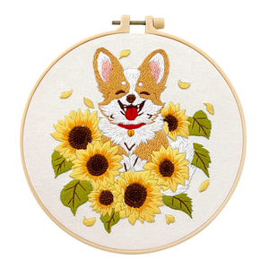 Cute Dog Embroidery Kits for Beginners With Flower Pattern,Adults Starter Sunflower Cross Stitch Kit DIY Needlepoint Kits