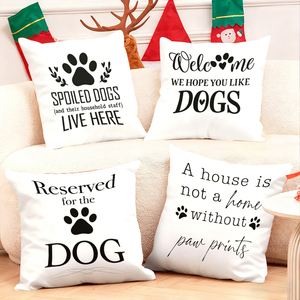 Cuscini Decorativi con Impronte di Zampe per Amanti dei Cani, 'Qui Vivono i Cani Pregiati', 'Benvenuti Cani' - Product Image 1