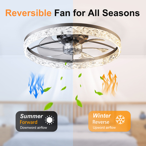 23.6inch Crystal Flush Mount <b>Ceiling</b> <b>Fan</b> with 3CCT LED Light APP <b>Remote</b> <b>Control</b> 6 Speed Reversible Quiet <b>Fan</b> for Bedroom, BLACK - Product Image 3