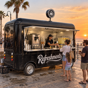 Camion de café mobile noir moderne personnalisé avec grande fenêtre de service, chariot de vente de boissons et de collations pour les entreprises de restauration de rue - Product Image 2