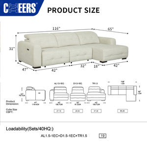 Sofá <span class=keywords><strong>Cama</strong></span> Reclinable Eléctrico MANWAH CHEERS, Sofá Seccional de Tela en Forma de L, Grupo de Sofás Reclinables con <span class=keywords><strong>Chaise</strong></span> Longue para Sala de Estar - Product Image 6