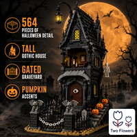 Set Bangunan Rumah Hantu Halloween Dua Bunga, Kuburan Berpagar, Tengkorak Labu, Arsitektur Gotik, Mainan untuk Remaja CN ZHE