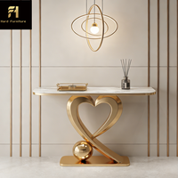 Table console en marbre en forme de cœur de luxe moderne avec base créative pour villa, salon, hôtel, couloir, couloir ou porche