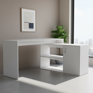 Escritorio de Oficina en Forma de L Blanco con Almacenamiento, Diseño Moderno y Contemporáneo para Oficina en Casa - Product Image 2