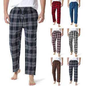 بنطلون بيجامة رجالي عالي الجودة للبيع بالجملة، بنطلون صالة من الفلانيل بنقشة مربعات مع رباط وجيوب - Product Image 1