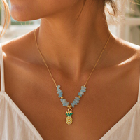 Collier en pierres précieuses naturelles, chaîne en acier inoxydable, pendentif ananas, bijoux faits à la main, perles, bijoux d'été pour femmes