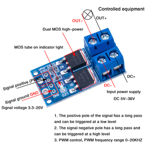 Módulo de acionamento de interruptor acionado MOS <span class=keywords><strong>FET</strong></span>, regulador PWM de alta potência, painel de controle eletrônico 5V-36V, 15A, 400W - Product Image 5