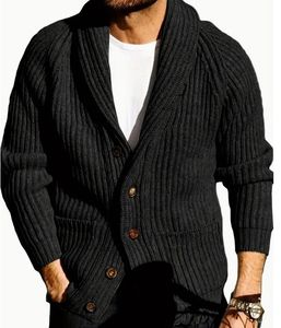High Quality Solid Color Lapel Long Sleeve Knit Men's <b>Sweater</b> Fashion <b>Vintage</b> Single Breasted Drop Shoulder Knit <b>Sweater</b> for Men - Product Image 4