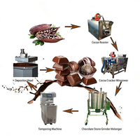 Ligne de production de chocolat entièrement automatique : torréfacteur, décortiqueur, broyeur et tempéreuse de cacao pour la fabrication de barres chocolatées